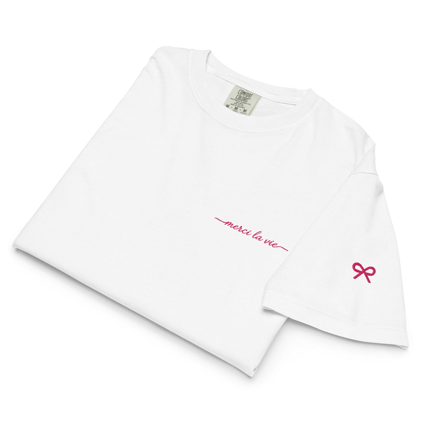 T-Shirt Boxy "Merci la Vie" a Ricamo — Cotone Pesante